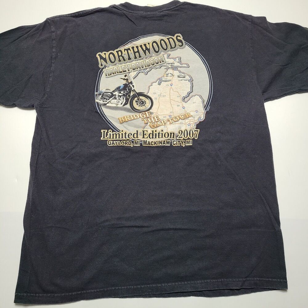 Harley Davidson Northwoods Mackinaw City Gaylord Michigan T-Shirt Men's Large
